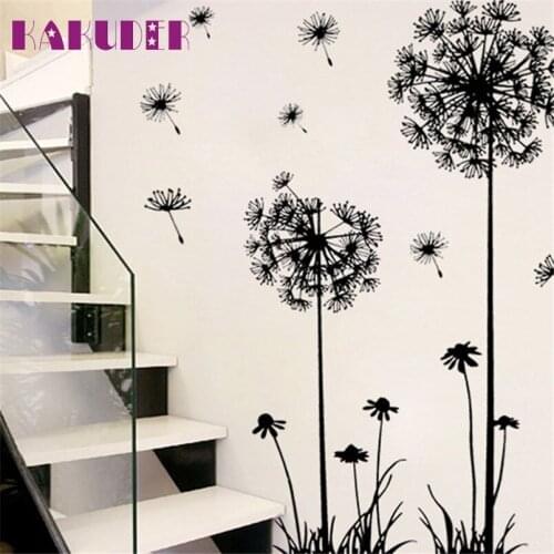 Kakuder Black Creative PVC Dandelion Flower Plant Tree Large Removable Home Wall Decal Sticker 2017 Gift 1pcs Drop