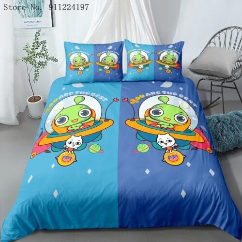 3D Cartoon Print Bedding Set Kids Boys Girls Duvet Cover Set Bed Linen Single Double Queen King Size Quilt Cover Blue Bedclothes