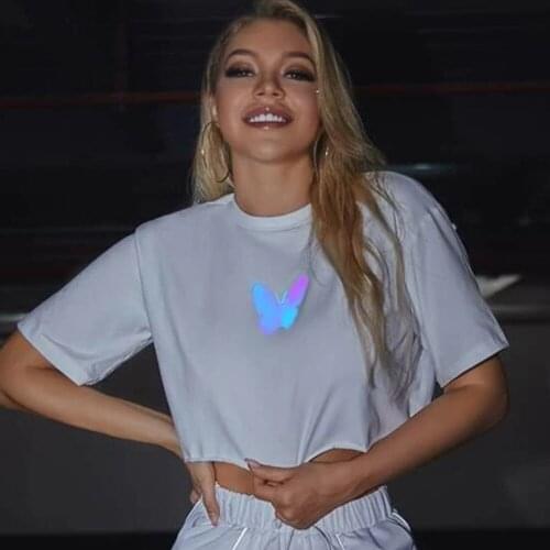 Sexy y2k butterfly Reflective corset crop top women Summer Casual e Girls Moon t shirt gothic Camis Night club party tshirts Hot