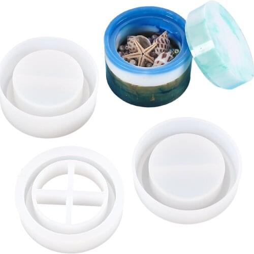 Round Storage Box Silicone Resin Mold Lid Bottom Bottle Body DIY Jewelry Container Storage Craft Casting Home Decoration