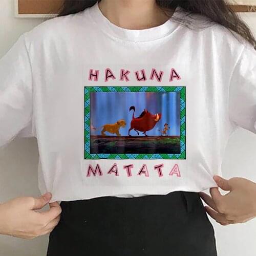 Summer New Casual HAKUNA MATATA Lion King Simba Timon Pumbaa Printed Women T Shirt Harajuku Short Sleeve Top Tee