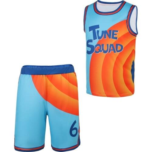 Space-Jam Basketball Jersey Tune-Squad #6 James Top Shorts Goon Squad Costume Movie A New Legacy Basketball Uniform Kids Adults