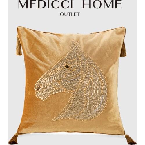 Medicci Home Gold Rhinestone Sqaure Pillow Case With Tassles European Luxury Accent Sofa Decorative Cushion Cover Free Shipping
