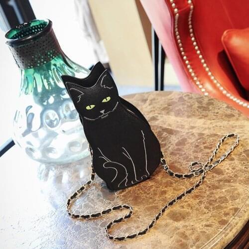 Cute Black Cat Chains Shoulder Bags Women Designer Messenger Bag Luxury Pu Leather Crossbdoy Bag Lady Harajuku Small Purses Sac