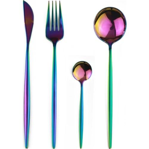Colorful Rainbow Cutlery Set 18/10 Stainless Steel Dinnerware Tableware Silverware Sets Dinner Knife Fork Spoon Set DropShipping