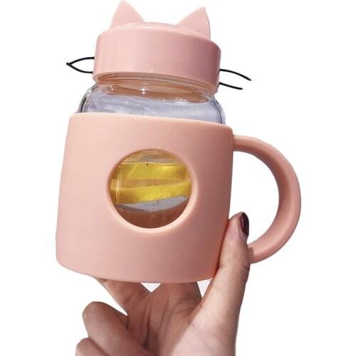 Nordic Creative Cute Cat Glass Milk Mug With Filter and Handle Office Coffee Tea Water Cup Outdoor Travel Water Bottle Drinkware