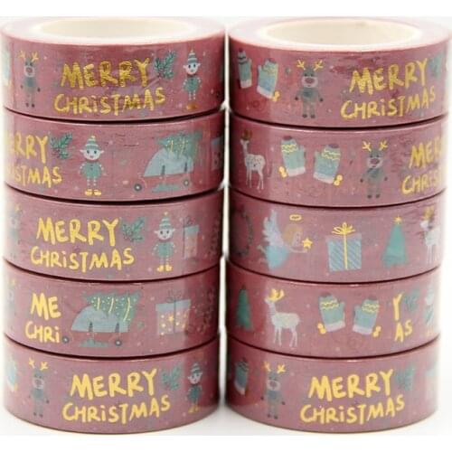 New 10pcs/set 15MM*10M Foil Mery Christmas Snowman Decorative Washi Tape DIY Scrapbooking Masking Tape School Office Supply