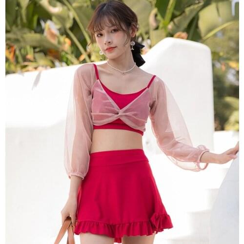 2021 New Sexy Bikini Set Women Summer Beach Push Up Bikinis Swimming Bathing Suit Swimwear Swimsuit Long Sleeve Swimskirt