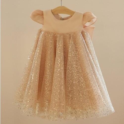 2021 New Girl Sequins Dress Kids Birthday Baptism Dresses For Children Elegant Big Bow Frocks Girls Boutique Party Dresses
