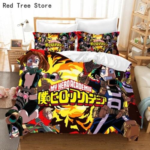 Newly My Hero Academia 3d Bedding Set Anime Characters Print Pattern Duvet Cover Pillowcase Kids Cartoon Bed Linen Bedclothes