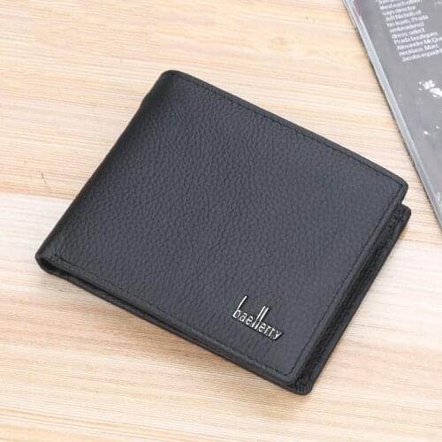 New Casual European and American Mens Genuine Leather Wallet Short Litchi Pattern Dollar Bag Cowhide Wallet