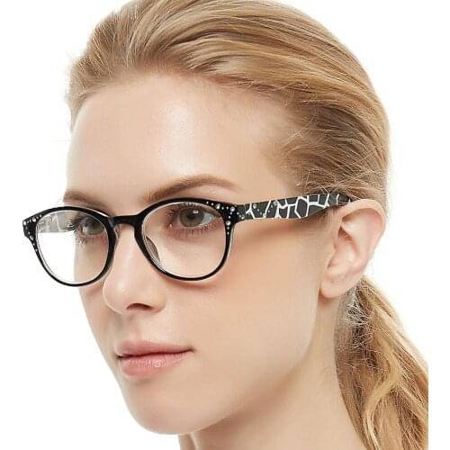 Computer Glasses Magnifier Round Reading Glasses Women Anti-Fatigue Eyeglasses Frames Diamond Hyperopia Eyewear +1 MARE AZZURO