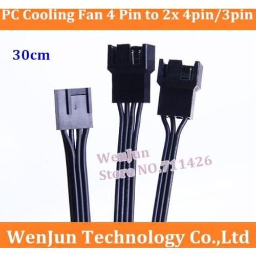 Free Shipping 30cm PC Cooling Fan 4 Pin to 2x 3pin/4pin PWM Convert Connector Extension Cable 100PCS/LOT