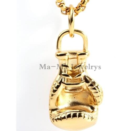 Gold Stainless Steel Glove Pendant Necklace Mens Boxing Glove Fitness Sports Jewelry