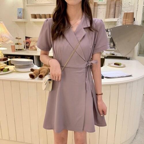 Korean Office Summer Women Dress Black Elastic Casual High Waist Short Sleeve Ladies Party Dresses Female Clothes Solid Vestidos