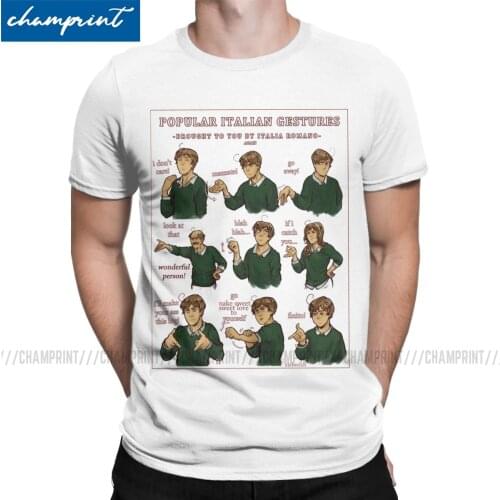 Popular Italian Gestures Men T Shirt Axis Powers Hetalia Anime APH World Casual Tees Round Collar T-Shirt Unique Clothing