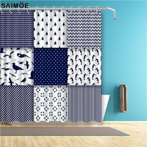 Blue Vintage Bathroom Curtain Christmas season vector Waterproof Shower Curtain Polyester Fabric Bath Decor Bathroom Shower Sets