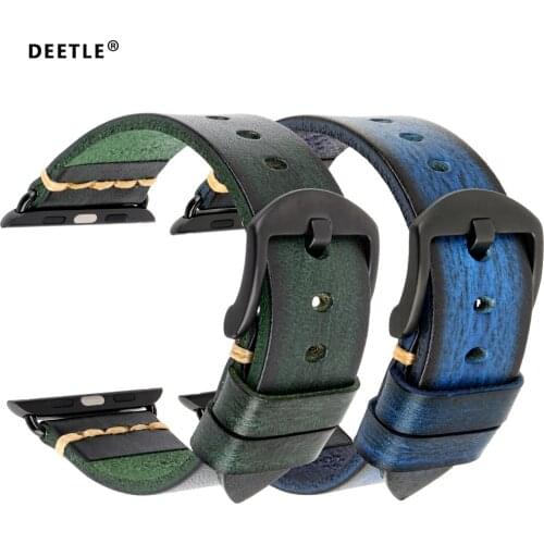 DEETLE Handmade Leather Watch Strap Vintage leather Watch Band For Apple Watch 44mm 40mm Series 5/4/2/3 iWatch 42m 38mm