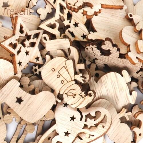 Wooden Carving Crafts Christmas Small Pendants Home Decorations Christmas Tree Decoration Small Ornaments 50 Pcs/lot