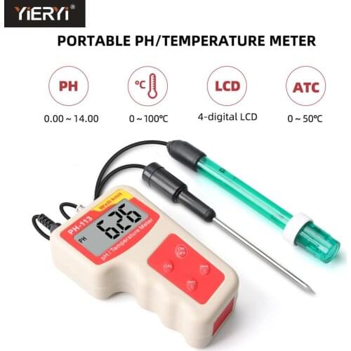 Handheld pH & Temperature 2 in 1 Meter 0.00~14.00PH with Calibration Solution Probe Replaceable Individual Temperature Probe