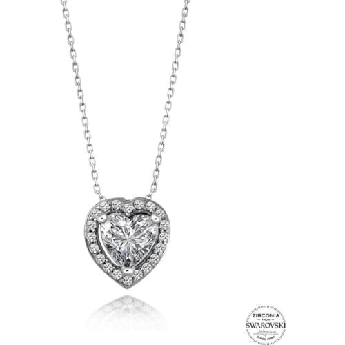 Silverlina Silver Swarovski Zirconia Cubic Zirconia Heart Necklace