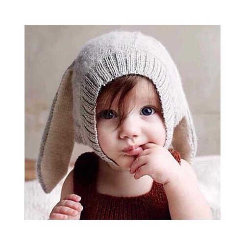 Baby male and female baby long rabbit ears childrens knit hat wool solid color bunny ears shape sprouting hat tide