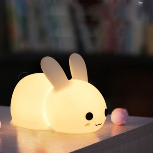Novetly Silicone Jade Rabbit Led Night Light USB Charging Two-Tone Lights Cute Rabbit Pat Lamp Childrens Night Companion