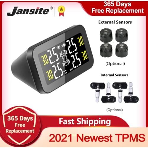 Jansite TPMS Car Tire Pressure Monitoring Intelligent System Solar Power LED Display Auto Alarm Monitor Big Screen TPMS Sensor