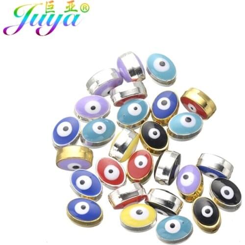 Juya 15pcs/lot DIY Turkish Charm Beads Supplies Handmade Colorful Enamel Evil Eye Beads For Needlework Beads Jewelry Making