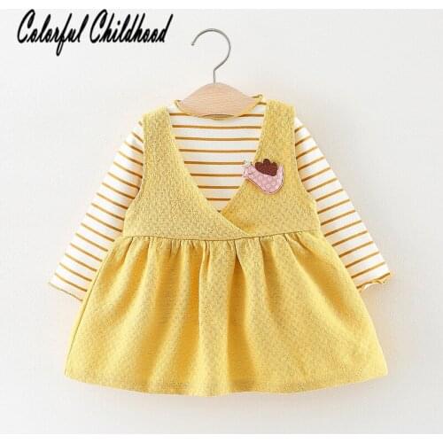 Spring Autumn Clothing Set Stripe Shirt+straps Dress Bird Ornament Dress Baby Party Wedding Dresses for girls newborn clothes