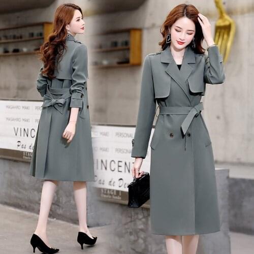 Windbreaker Womens Mid-Length Jacket 2021 Spring & Autumn New Korean Style Temperament Fashion Trendy Double-Breasted Coat M62