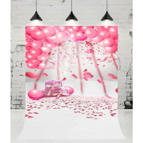 VinylBDS Pink Balloons Flowers Petals Gift Box Photography Backdrops Newborn Baby Photo Studio Background for Children Birthday