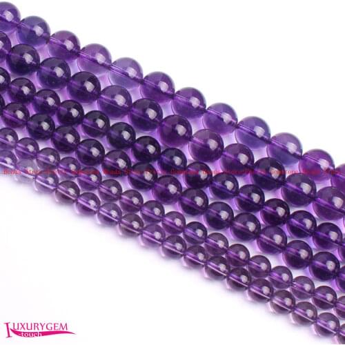 High Quality 4mm 6mm 8mm 10mm Smooth Purple Color Natural Crystal Round Shape Gems Beads Strand 15 Inch Jewelry Making wj436