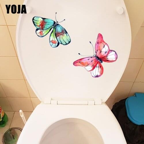 YOJA 22.4X17.2CM Colorful Hand Drawn Butterflies Living Room Wall Decor Bathroom Toilet Sticker T1-2071