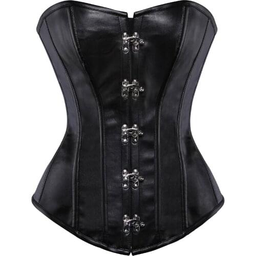 Steampunk Black Body Corset Steel Boned Leather Overbust Dresses Women Waist Corsets and Bustiers Costumes Plus Size S-3XL Tops