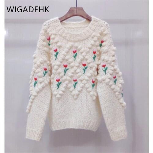 2021Spring Korean Chic Sweater Women 3D Flower Auttumn Knitwear Floral Embroidery Knitted Cardigan Single Breasted Long Sleeve