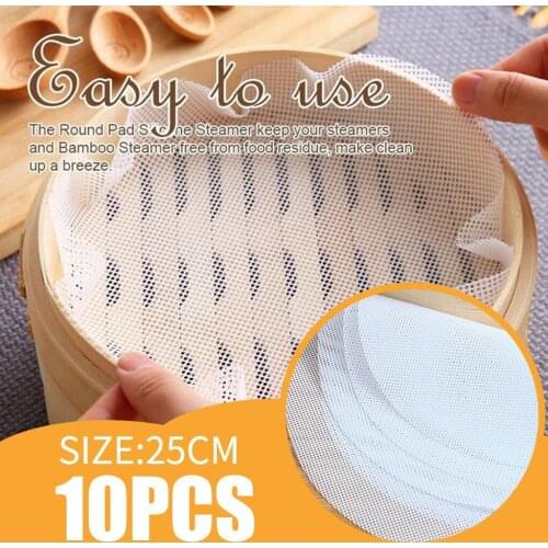 1/3/10pcs 25cm Round Non-Stick Silicone Steamer Pad White Dim Sum Paper Home Restaurant Steamers Mat Kitchen Cooking Tools