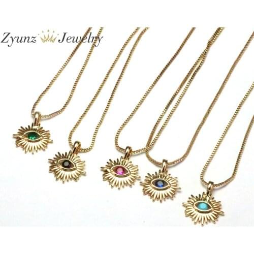 10PCS, Sweet Colorfyl CZ Eye Charms Pendant Necklace For Women Fashion Gold Jewelry
