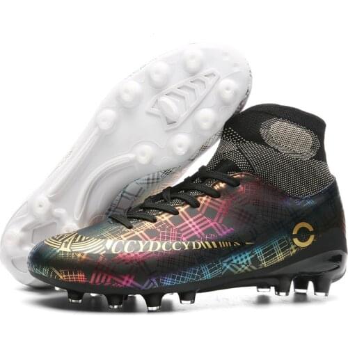 2021 High Ankle Soccer Shoes Men Breathable Outdoor High-top Football Boots Turf Soccer Cleats Kids AG Women Soft Football Shoes