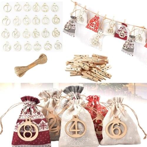 24PCS Christmas Advent Calendar Countdown Bag Home DecorHanging DIY CandyCookie Gift Box Packing Labels navidad