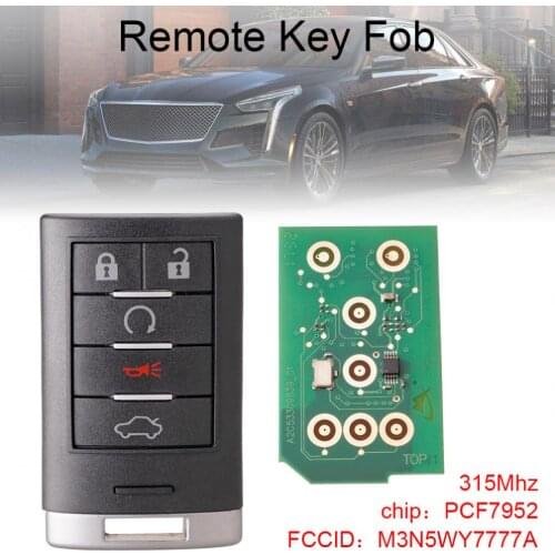 315Mhz 5 Buttons Black Remote Keyless Entry Remote Key Fob Car Key M3N5WY7777A Fit for Cadillac CTS STS