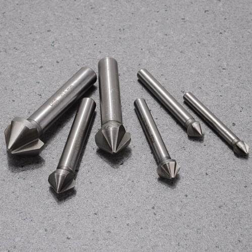 6pcs HSS Countersink Drill Bits Wood Chamfer 90 Degree Three Edge Chamfering Cutter 6.3-20.5mm For Woodworking Tool