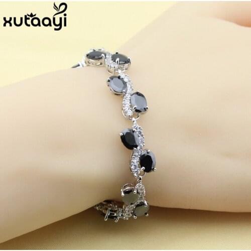 AAA+ Quality Black Cubic Zirconia Silver colorcolor Jewelry For Women Adjustable Link Chain Bracelet Length 20 cm