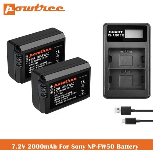 2000mAh NP-FW50 Battery+LCD Dual Charger for Sony Alpha a6500 a6300 a6000, a7s, a7, a7s ii, a7s, a5100, a5000, a7r, a7 ii Camer