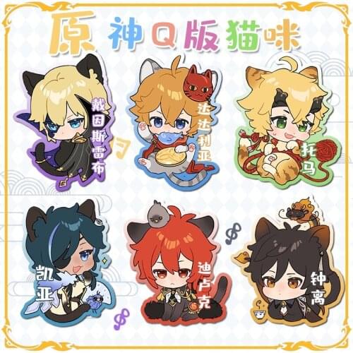 Anime Genshin Impact Thoma Diluc Zhongli Tartaglia Badge Brooch Pins Cute Acrylic Keychain Figure Pendant Bag Charm Keyring Gift