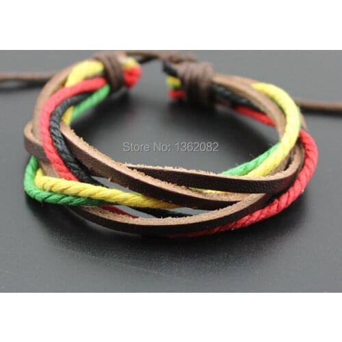 Fashion Men Womens Lucky Hand-woven Leather Surfer Braided Hemp Bracelet Adjustable Cord Wristband MB90