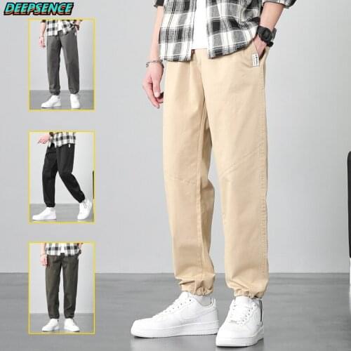 Men Casual Cargo Pants Spring Autumn Cotton Thin Fashion Sports Pencil Pants Men Loose Fit Straight Harem Pants Ankle Length Men