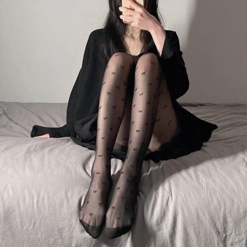 Black Tights Sweet Fishnet Pink Sexy Tights Ultra Thin Printing Transparent Pantyhose Retro Versatile Leg Stockings