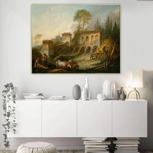 Citon Francois Boucher《Imaginary Landscape with the Palatine Hill from Campo Vaccino》Canvas Oil Painting Background Decoration