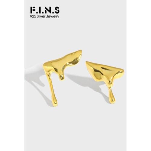 F.I.N.S Korean Original Design Irregular Smooth S925 Sterling Silver Stud Earrings Minimalist Asymmetric Fine Ear Jewelry